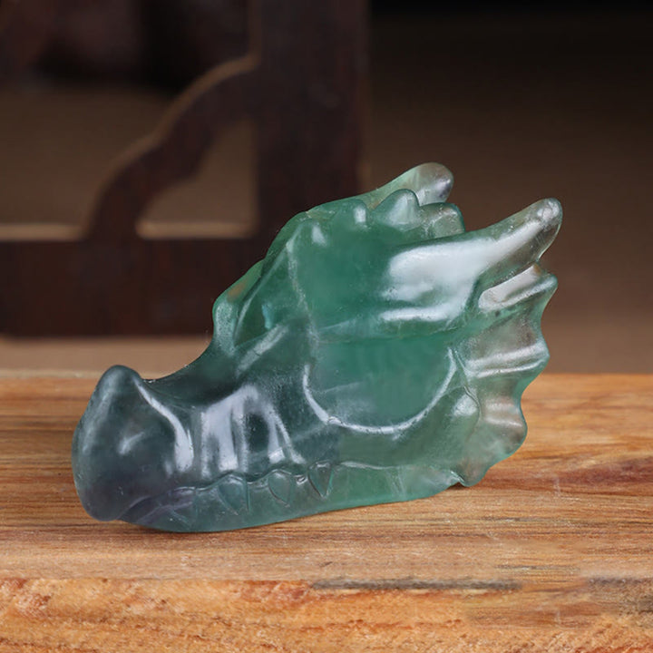 Olivenorma Crystal Stone Carving Dragon Head Gemstone Decoration - Fluorite - 8cm - image 5