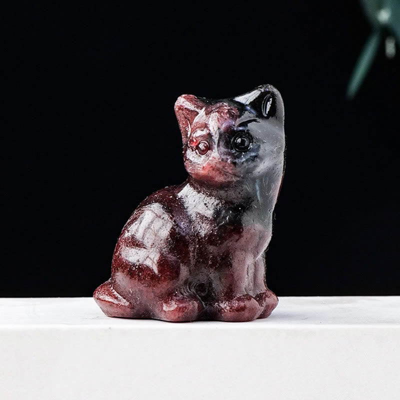 Olivenorma Natural Crystal Lucky Cat Carved Gemstone Decoration - Garnet - image 33