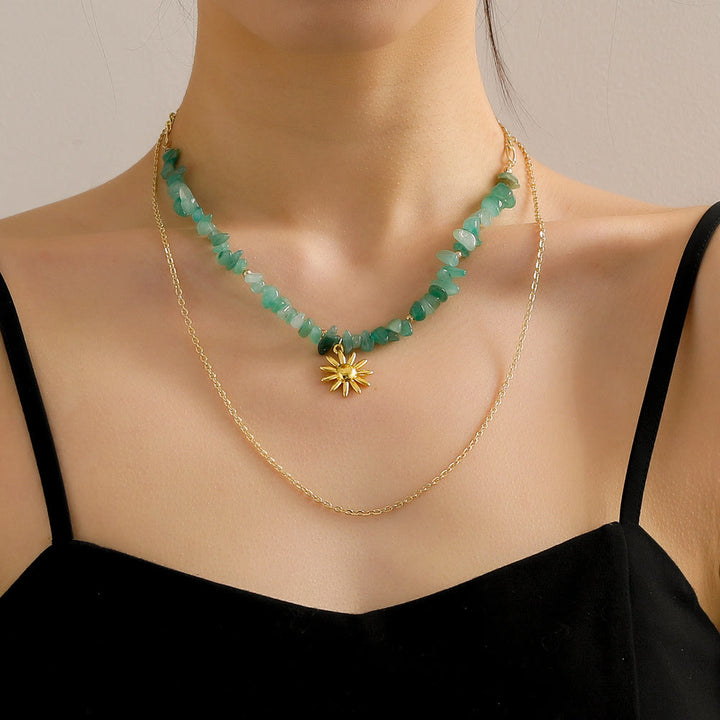 Olivenorma Natural Amazonite Sun Pendant Double Layer Necklace - image 2