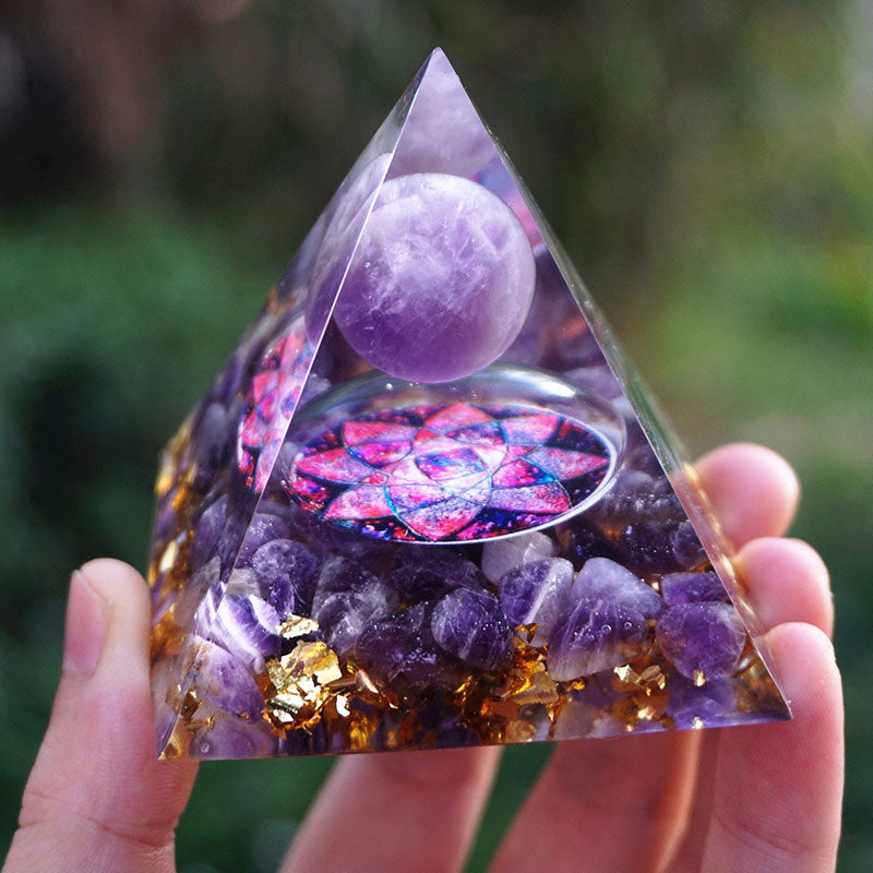 (Clearance 30% OFF / CODE: OFF30) - Olivenorma Amethyst Sphere with Amethyst Crystals Orgone Pyramid - 5*5cm - image 0