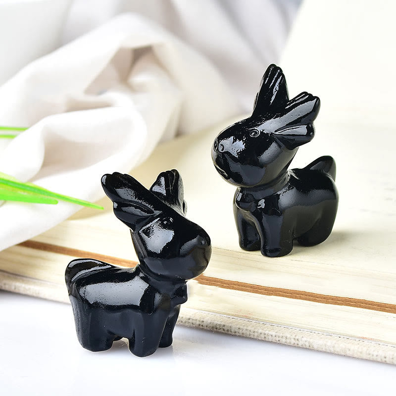 Olivenorma Natural Crystal Christmas Elk Carving Crafts Gemstone Decoration - Obsidian - image 4