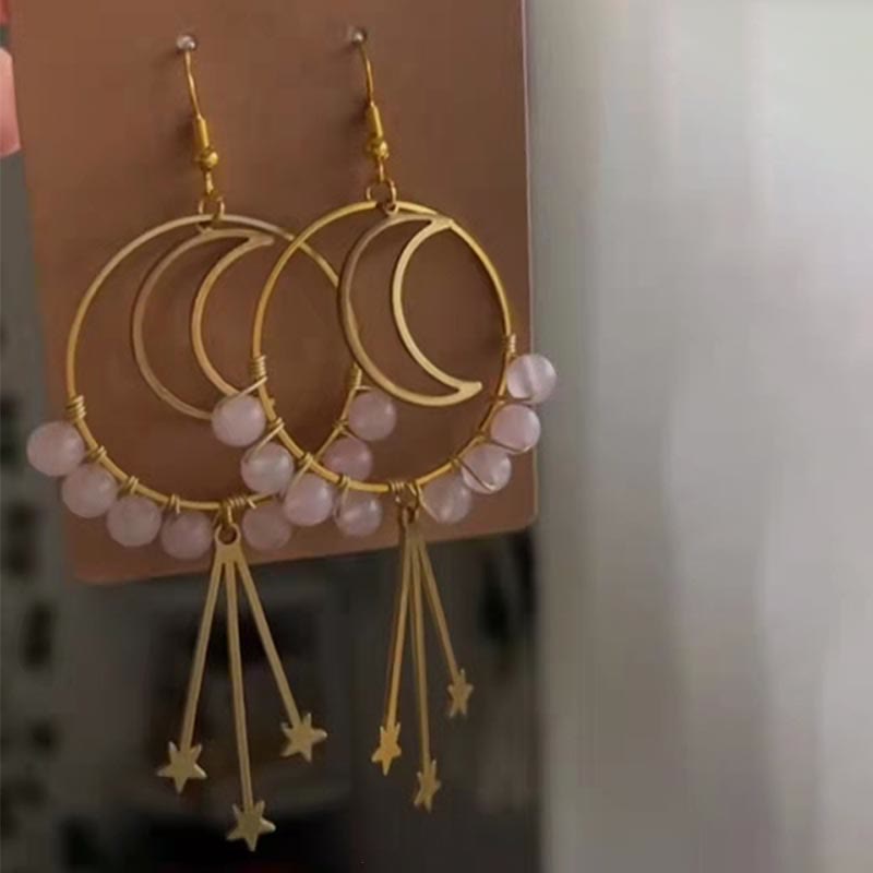 Olivenorma Natural Crystal Moon Star Mushroom Accessory Earrings - Rose Quartz - image 12