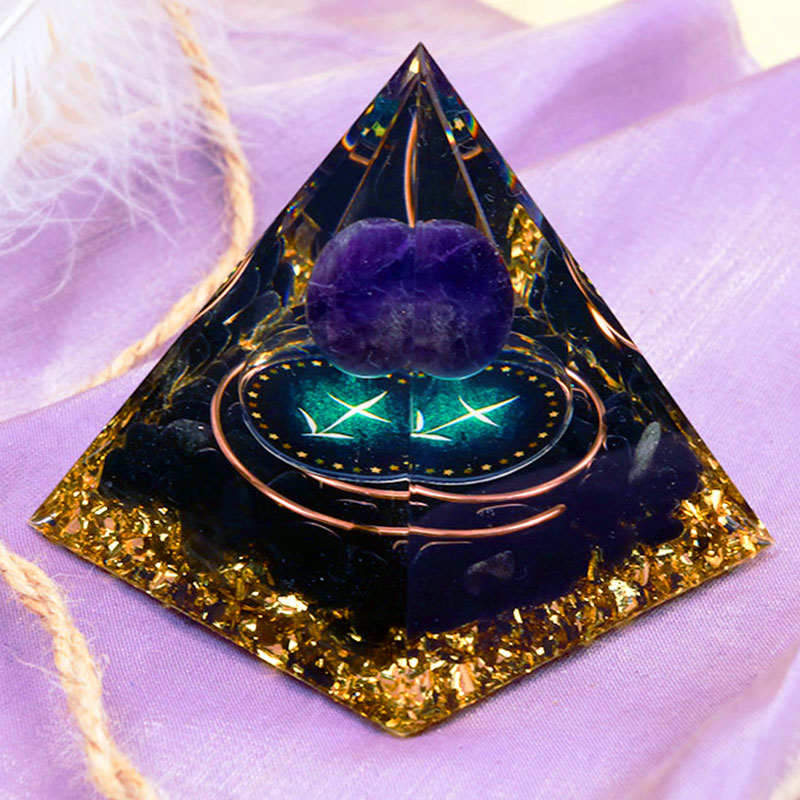 Olivenorma Amethyst Sphere With Obsidian Zodiac Sagittarius Orgone Pyramid - image 2