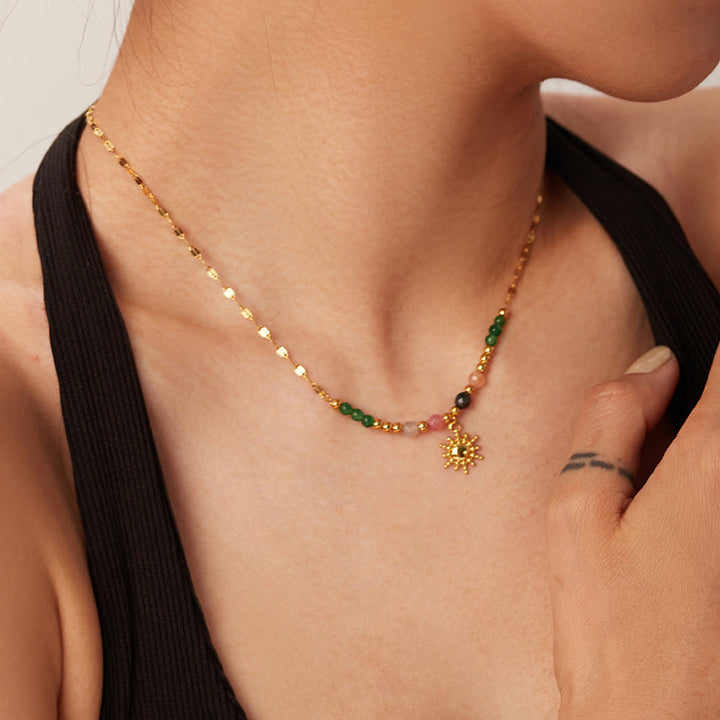 Olivenorma Emerald Labradorite Sun Stone Pendant Beaded Necklace - image 2