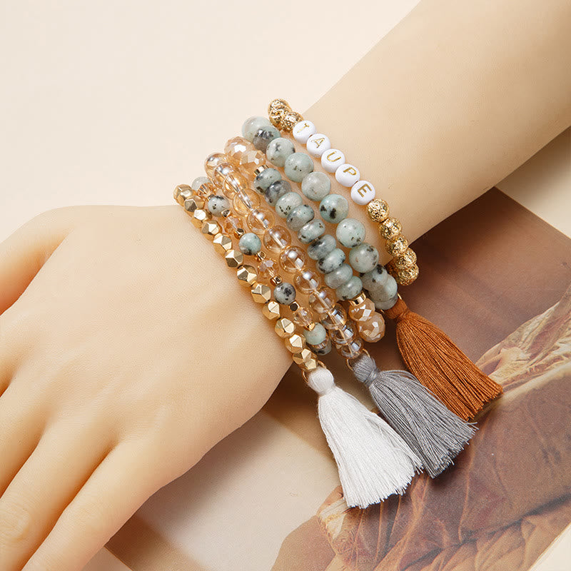 Olivenorma Set of 6 Engraved Natural Crystal Bracelets - Grey Jasper - image 7