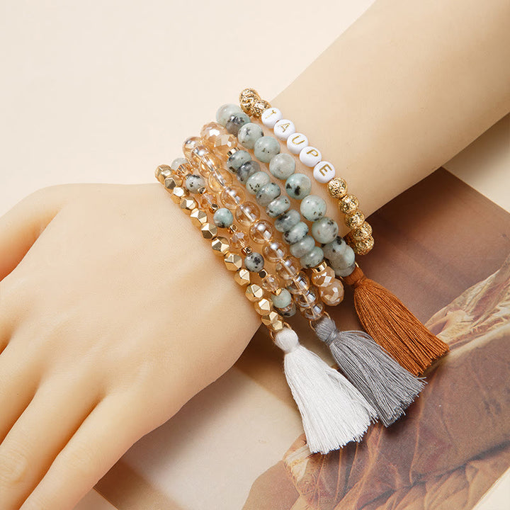 Olivenorma Set of 6 Engraved Natural Crystal Bracelets - Grey Jasper - image 7