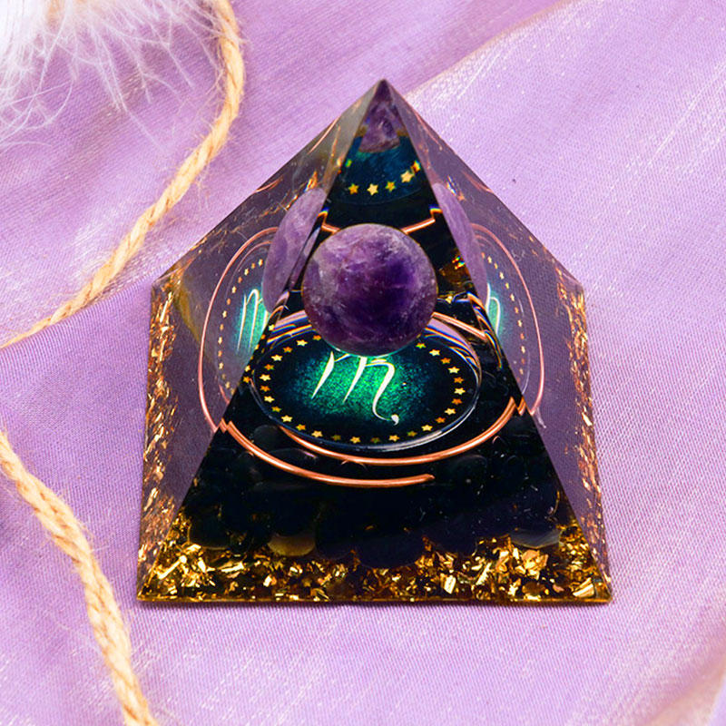 Olivenorma Amethyst Sphere With Obsidian Zodiac Scorpio Orgone Pyramid - image 1
