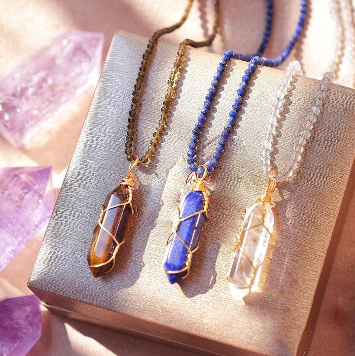Olivenorma Natural Rough Stone Crystal Column Pendulum Necklace - image 0