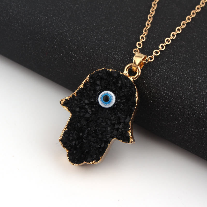 Olivenorma Hamsa Evil Eye Obsidian Clear Crystal Necklace - image 2