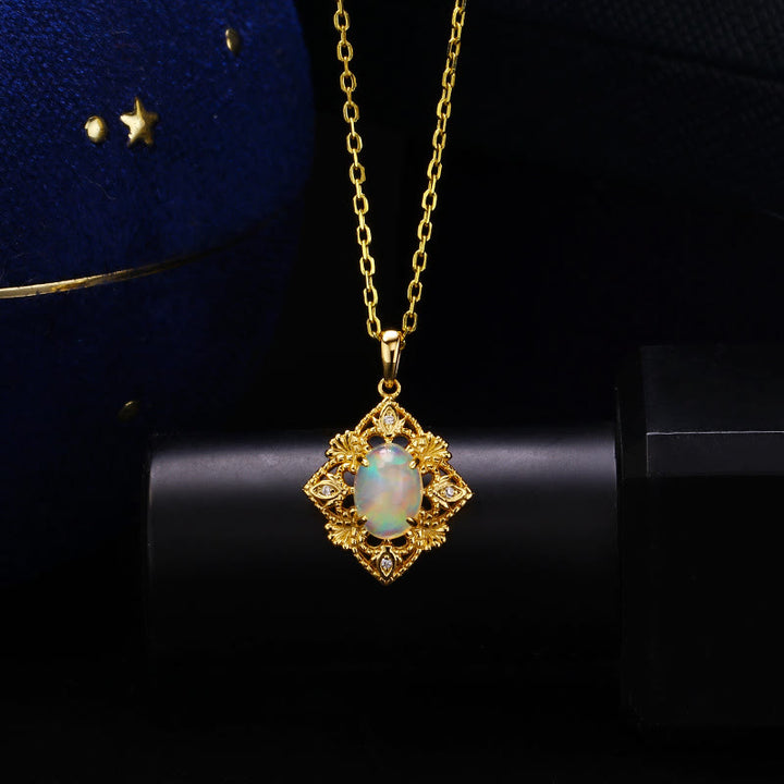 Olivenorma Natural Opal Cutout Rhombus Pendant Necklace - image 4