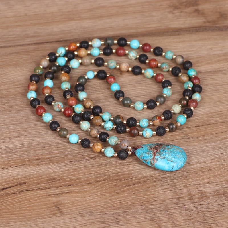 Olivenorma Turquoise Drop Shape Pendant Mala Beaded Necklace - image 2