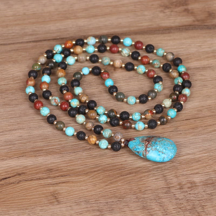 Olivenorma Turquoise Drop Shape Pendant Mala Beaded Necklace - image 2