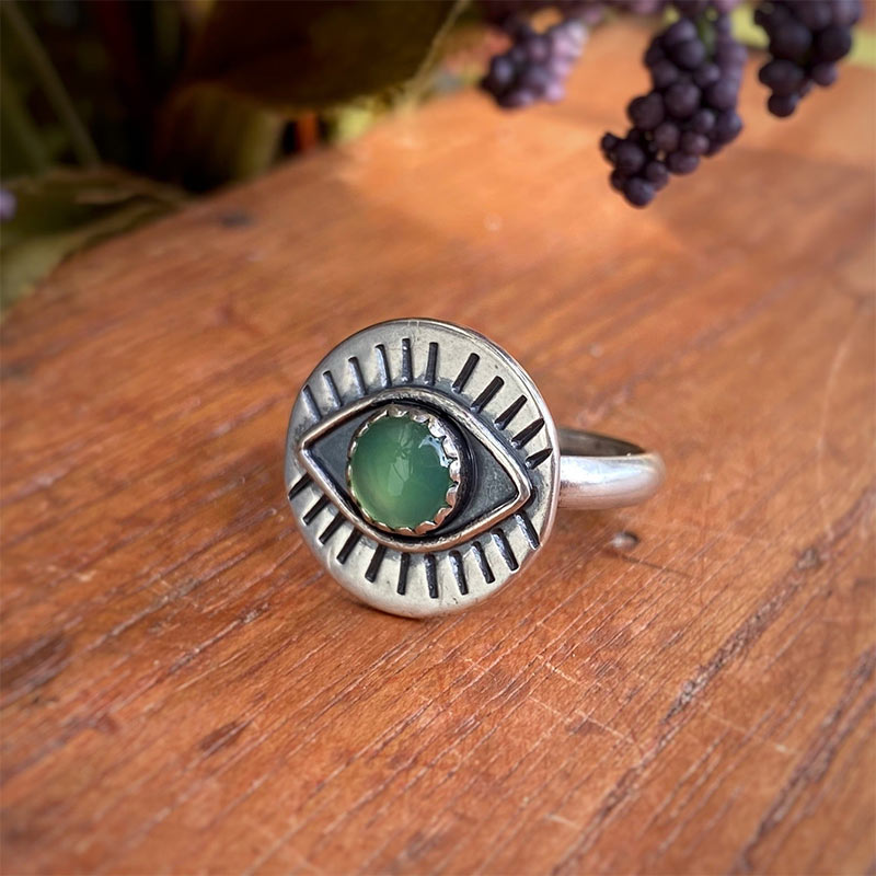 Chrysoprase Evil Eye Protection Ring - image 3