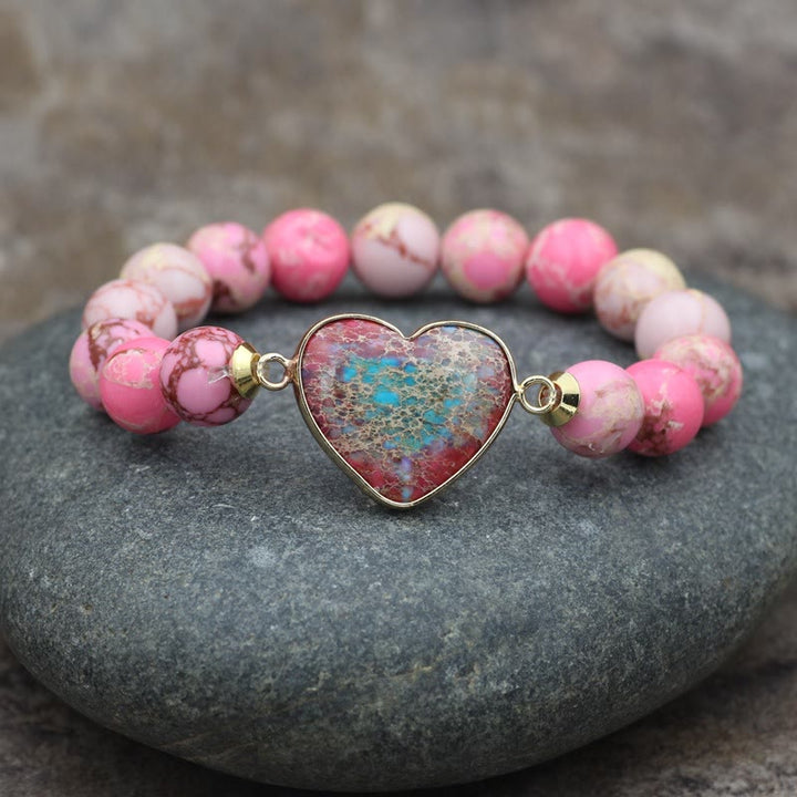 Olivenorma Emperor Stone Woven Beads Handle Braided Bracelet - Pink Emperor Stone - image 11