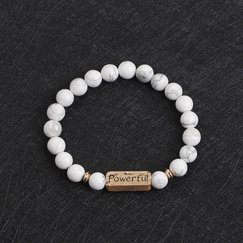 Olivenorma Natural Gemstone Love Powerful Engraving Bracelet - White Turquoise&Powerful - image 13