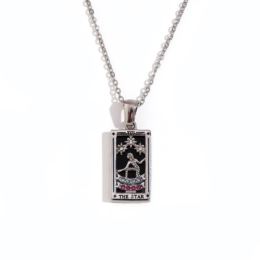 Olivenorma Stainless Steel 18k Gold Plated Tarot Card Necklace - THE STAR - Silver - image 12