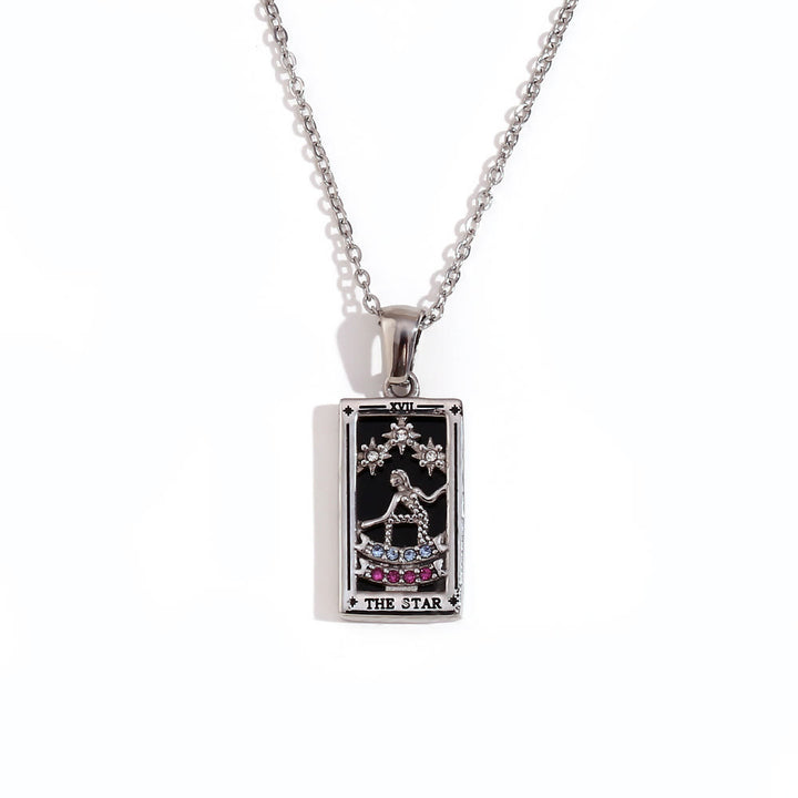 Olivenorma Stainless Steel 18k Gold Plated Tarot Card Necklace - THE STAR - Silver - image 12