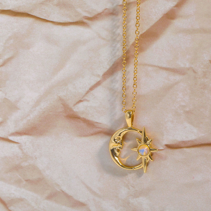 Olivenorma Natural Opal Hollow Star Moon Clavicle Necklace - image 5
