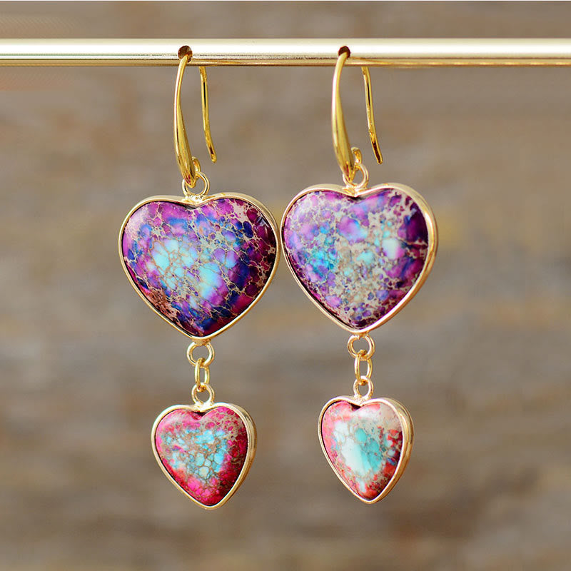 Olivenorma Purple & Rose Red Emperor Stone Double Heart Drop Earrings - Purple Emperor Stone&Rose Red Emperor Stone - image 0