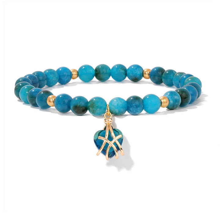 Olivenorma Natural Stone Heart Love Charm Bracelet - Blue Apatite - image 16