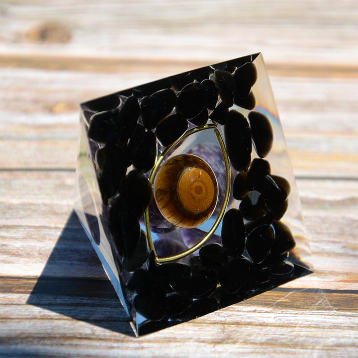 Amethyst Sphere With Obsidian Tiger Eye Orgone Pyramid - image 9