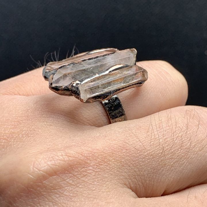 Olivenorma Natural Clear Quartz Irregular Triple Combination Adjustable Ring - image 3