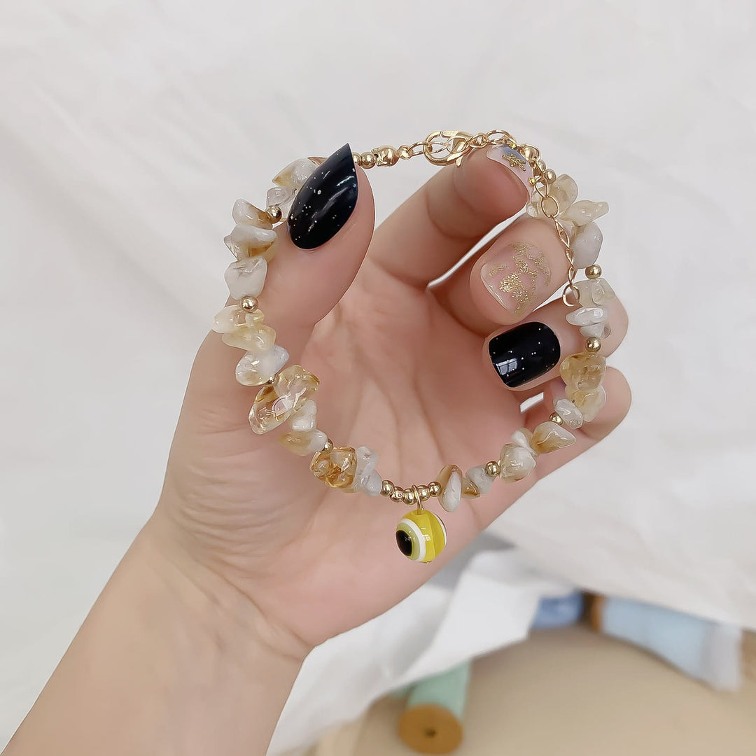 Olivenorma Natural Crystal Gravel Evil Eye Pendant Bracelet - image 23