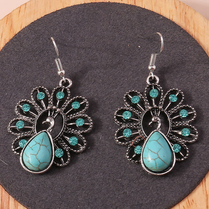 Olivenorma Turquoise Paraiba Tourmaline Peacock Shape Pendant Earrings - image 5