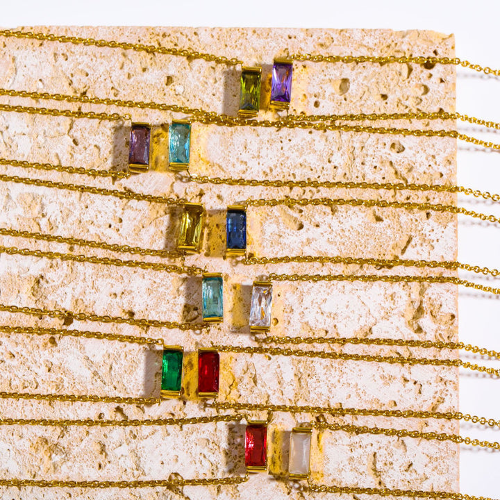 Olivenorma Simple Rectangular Birthstone Pendant Stainless Steel Necklace - image 31