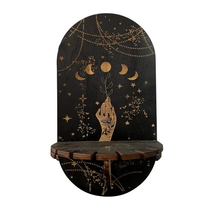 Small Delicate Sibylline Wooden Crystal Shelf - Hand & Moon Phase - image 5
