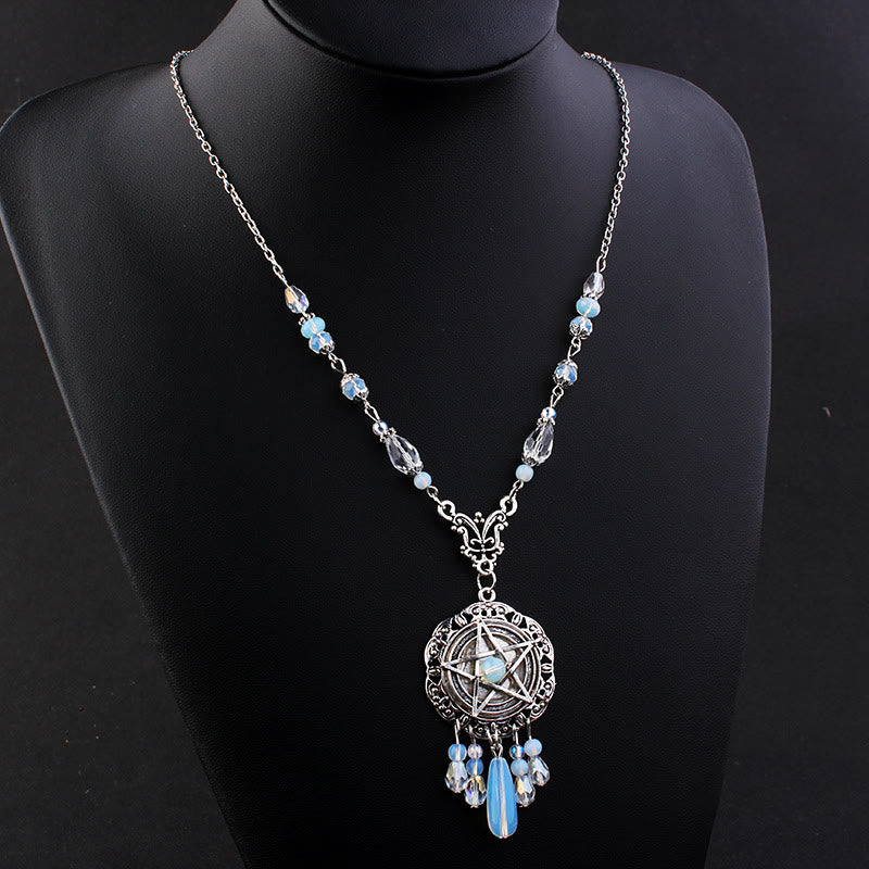 Olivenorma Witch Gothic Pentagram Opalite Star Crystal Beads Necklace - image 2