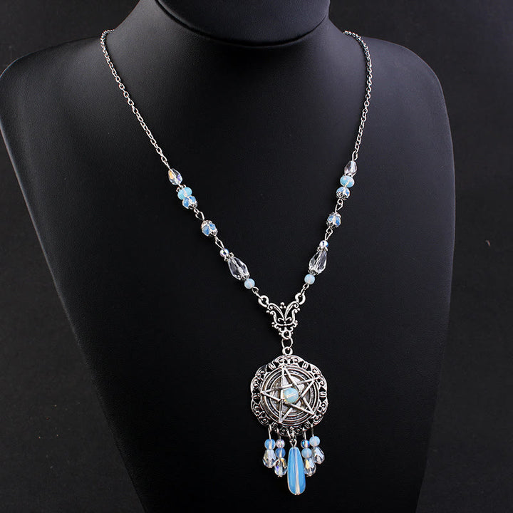 Olivenorma Witch Gothic Pentagram Opalite Star Crystal Beads Necklace - image 2