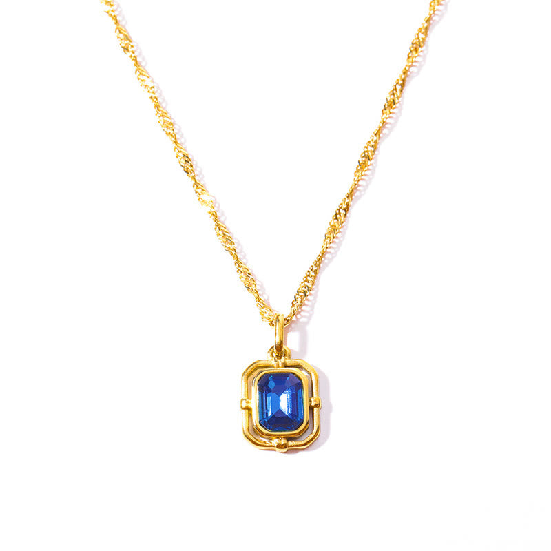 Olivenorma Water Wave Chain Square Zircon Titanium Steel Necklace - Royal Blue - image 8