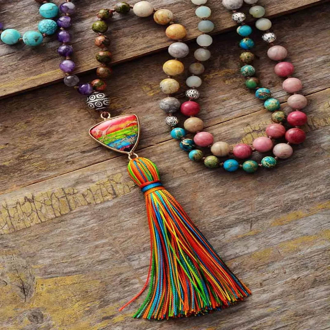Olivenorma Gorgeous Natural Stones Chakra Triangle Pendant Mala Necklace - image 3