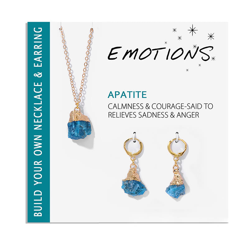 Olivenorma Natural Irregular Crystal Pendant Earrings Necklace Set - Blue Apatite - image 8