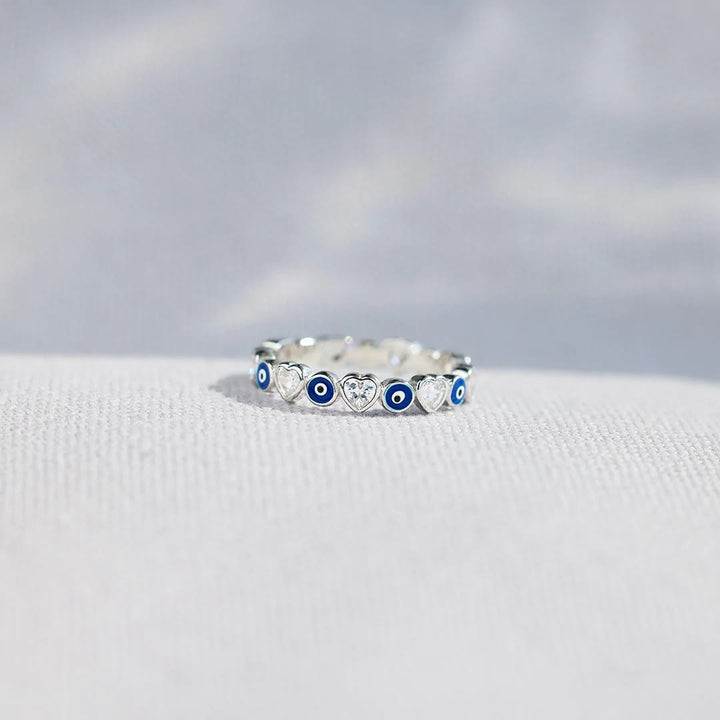 Olivenorma S925 Sterling Silver Heart White Zircon Evil Eye Ring - image 9