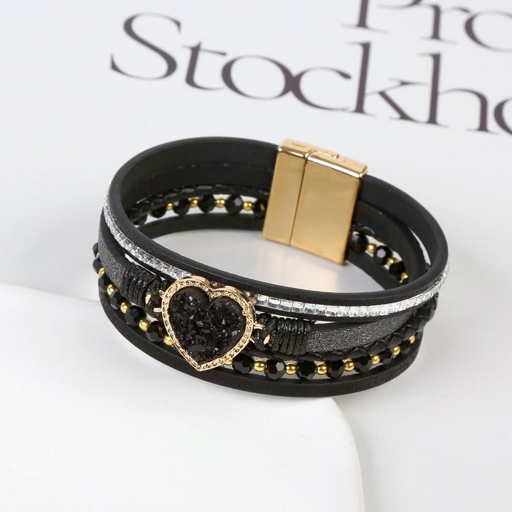 Olivenorma Heart Shape Cluster Multilayer Braided Leather Bracelet - image 9