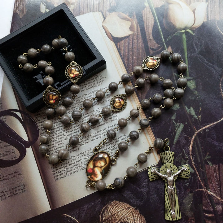 Olivenorma Black Wood Grain Rosary Holy Medal Cross Necklace - image 2