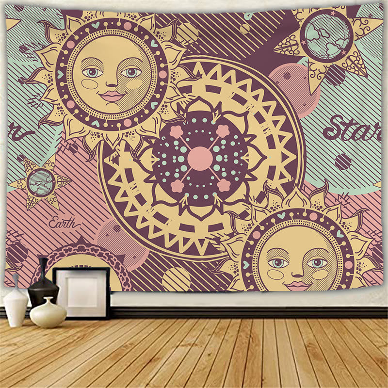 Olivenorma Sun Moon Tattoo Cat Meditation Wall Hanging Tapestry - Sun & face (pink) - Brushed fabric - 78.74"*59.05"(200*150cm) - image 4