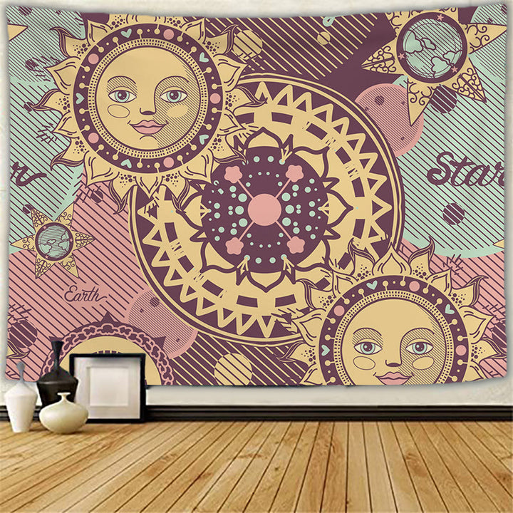 Olivenorma Sun Moon Tattoo Cat Meditation Wall Hanging Tapestry - Sun & face (pink) - Brushed fabric - 78.74"*59.05"(200*150cm) - image 4