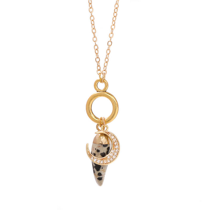 Olivenorma Bullet Crystal Zircon Moon Pendant Necklace - Dalmatian Jasper - image 12