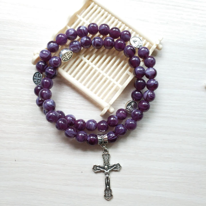 Olivenorma Amethyst Cross Pendant Rosary Bracelet - image 4