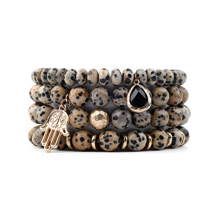 Olivenorma Natural Dalmatian Jasper Obsidian Hamsa Pendant Bracelet - image 0
