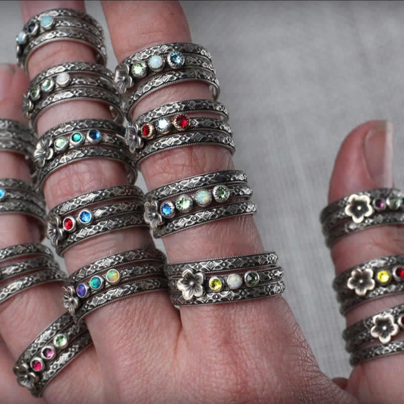 Olivenorma Personalized and Engraved Flower Birthstones Ring - image 1