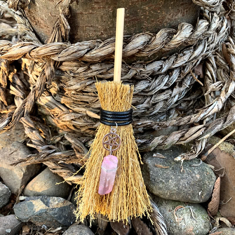 Olivenorma Handmade Mini Broom Crystal Ornamet - Pentagram & Pink Crystal #2 - image 13