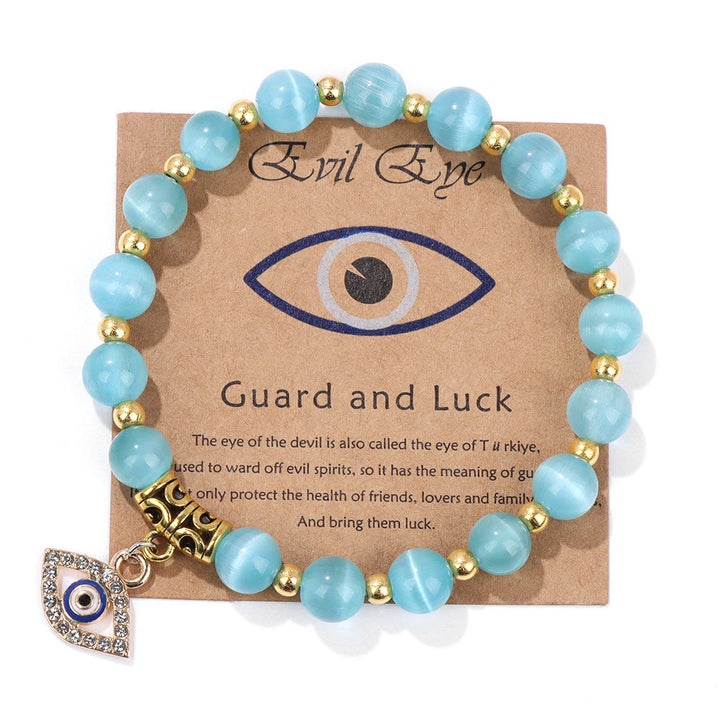 Olivenorma Natural Stone Bead Evil Eye Pendant Bracelet - Evil Eye&Blue Cat's Eye Stone - image 38