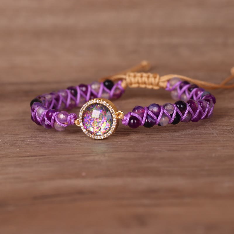 Olivenorma Purple Agate Woven Women's Bracelet - Purple Agate&Clear Crystal - image 2