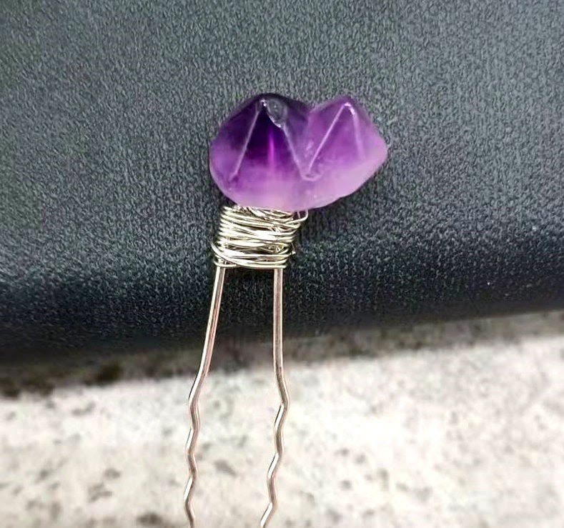 Olivenorma Natural Amethyst Quartz Flower Hairpin - image 5
