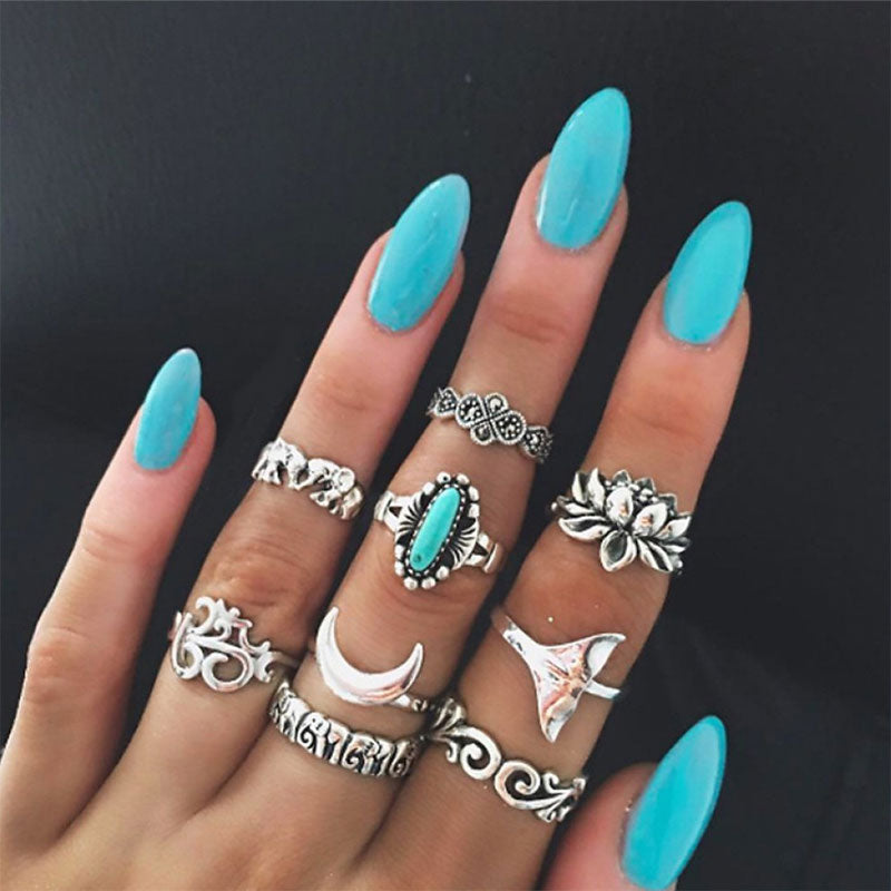 Olivenorma Turquoise  Lotus Symbol Ring Set - Turquoise - image 0