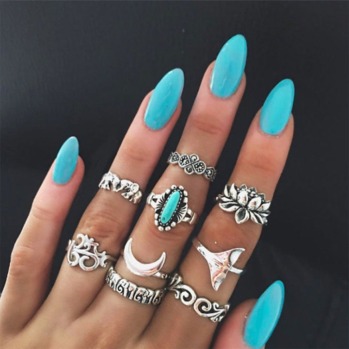 Olivenorma Turquoise  Lotus Symbol Ring Set - Turquoise - image 0